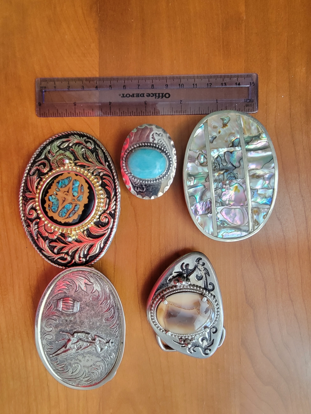 Vintage Lot Of Silver-Tone Belt Buckles with Turquoise and Abalone Accents - Picture 10 of 10